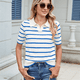 thumbnail image 4 of de Punto A Rayas de Corta para Mujer, Camiseta Corta con Cuello en V Vintage, Corte Entallado, Estética para Salir. Azul M, 4 of 9