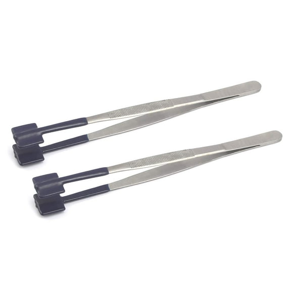 OdontoMed2011 Pack of 2 Specialty Tweezer Pvc Coated Forceps Flat Tips Safe Rubber Non Marring Holding Stainless Steel Tweezers