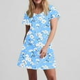 thumbnail image 6 of Uaswgudfs Women's Short Sleeve V-Neck Midi Dress​ - Summer Casual Floral Embellishment & Pockets, Knee-Length Soft Fabric & Versatile Style Sky Blue S, 6 of 7