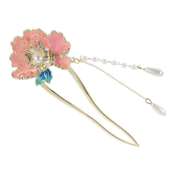 OUNONA Traditional Chinese Style Enamel Hairpin with Peony Flower Theme