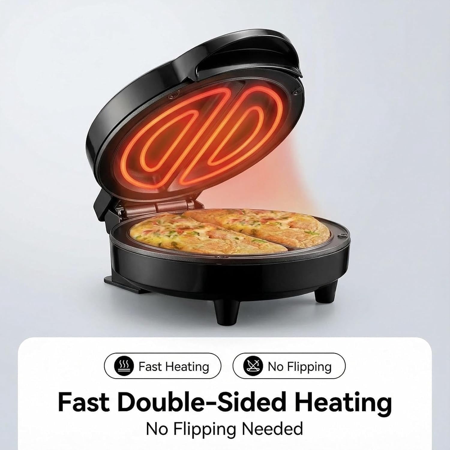 Electric Omelette Maker - Dual-Zone 1000W Double-Sided Egg Cooker with Non-Stick Plates, Indicator Lights, Cool-Touch Handle, Compact Breakfast Maker for Two Omelettes