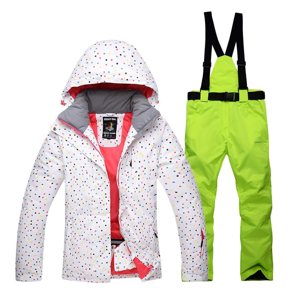 Womens Thick Waterproof Ski Jacket Cargo Bib Pants Set Windproof Snow Costumes Outdoor Wear 