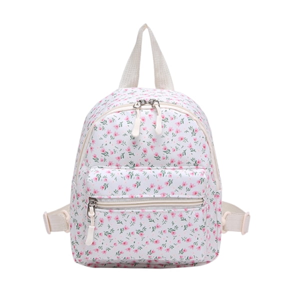 White Floral Mini Backpack for Women, Canvas Small Backpack Purse Casual Daypack (White)