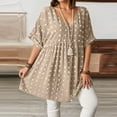 thumbnail image 6 of Women's V Neck Short Sleeve Ruffle Loose Summer Flowy Mini Dress, 6 of 7