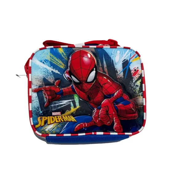 NEW ARRIVE Spiderman Team Players Canvas Blue & Red Insulated 9.5IN Lunch Bag