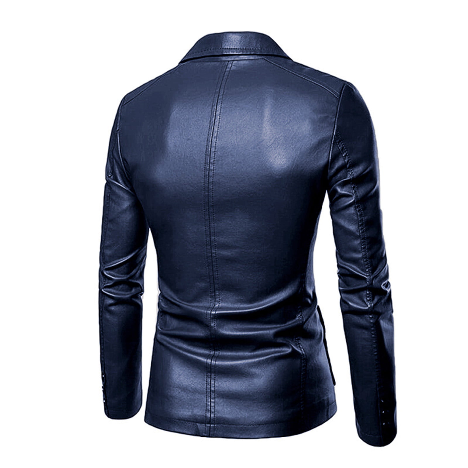 YLSDY Men's Faux Leather Blazer Jacket Slim Fit Button Up Long Sleeve Business Wedding Party Coat Dark Blue XXXXL