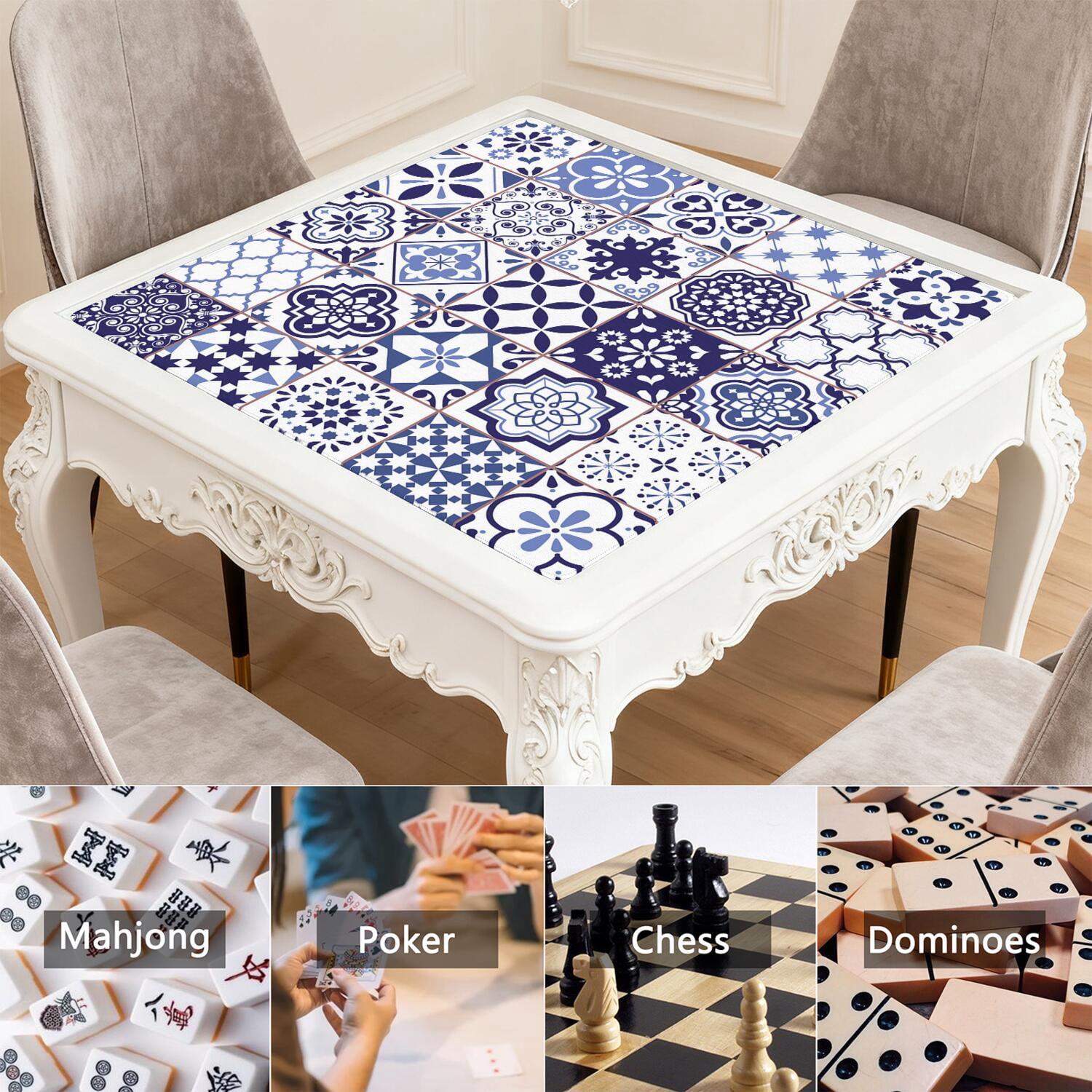 31.5 Inch Boho Mahjong Game Table Mat, Professional Rubber Pad Non-Slip and Noise Reducing, Perfect for Card Games Board Games and Family Game Night