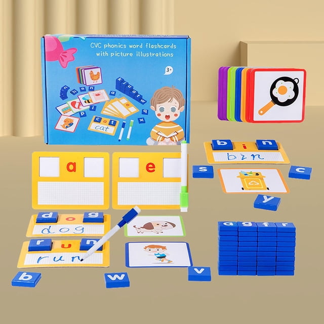 Juego de ortografía del alfabeto para niños Hugo Montessori 50 tarjetas de fonética y bloques de madera