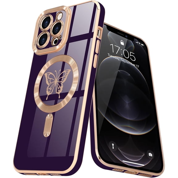 MYKOMI Magnetic for iPhone 12 Pro Max Case for Women Girls [Compatible with MagSafe] [Camera Protection] Cute Glitter Luxury Butterfly Anti-Scratch Shockproof Phone Case for iPhone 12 Pro Max