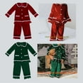 thumbnail image 3 of Pijamas navideños de alta calidad, conjunto de pijamas de terciopelo rojo para niños pequeños, ropa de dormir con cuello abotonada, ropa para el hogar a juego para niños y niñas, 3 of 4