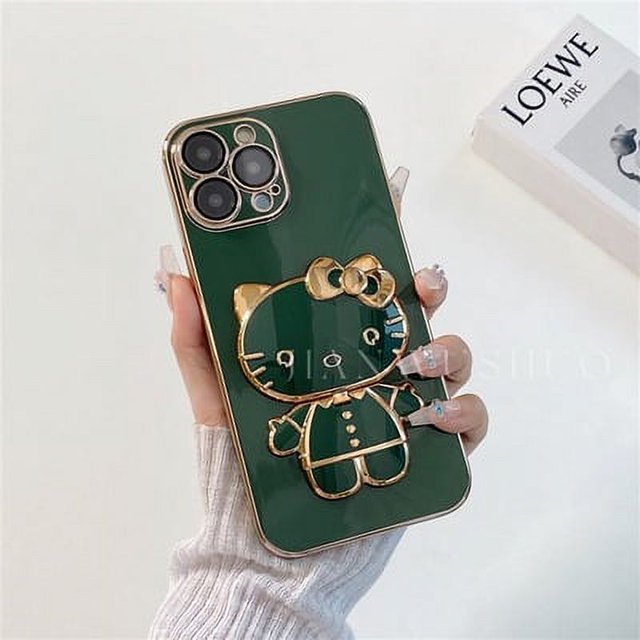 Kt cat-Soporte de espejo de maquillaje galvanizado con película de lente, funda de teléfono para iphone Xr Xs 11 12 13 14 Pro Max