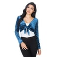 thumbnail image 2 of Fashion Secrets Women`s Collarless Open Front Velvet Bolero Shrug Cardigan Cropped Jacket (Medium, Front Tie Denim Blue), 2 of 6