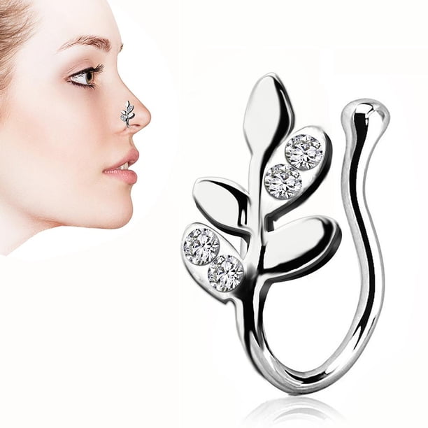 Anillos de falsos en apariencia de U de cristal 18G Fernando Sin perforaciones Calibre 18 Plata piercings en la nariz