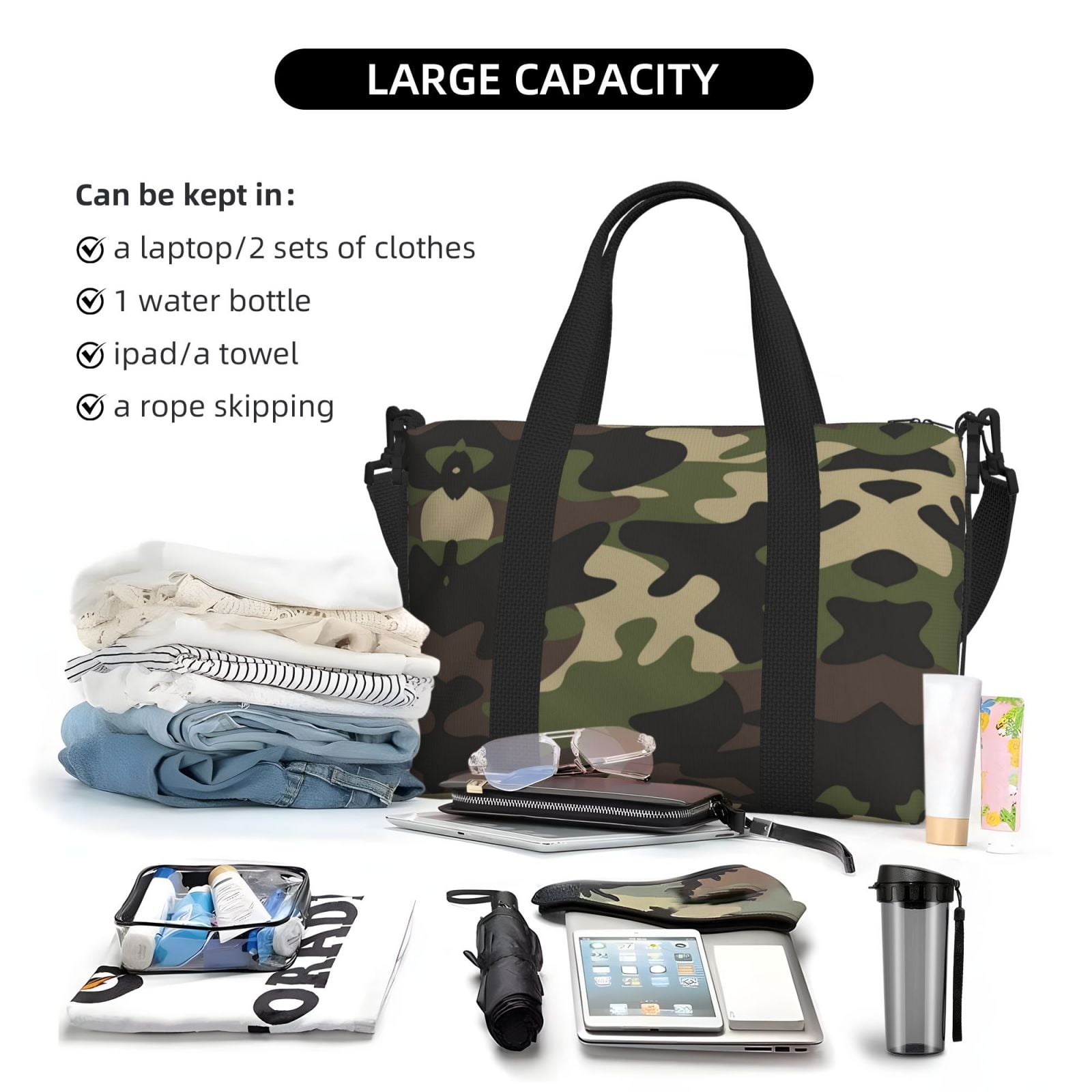 Travel Duffel Bag Camouflage Print Pattern Sports Tote Gym Carry On Bag Overnight Crossbody Bag For Women Men