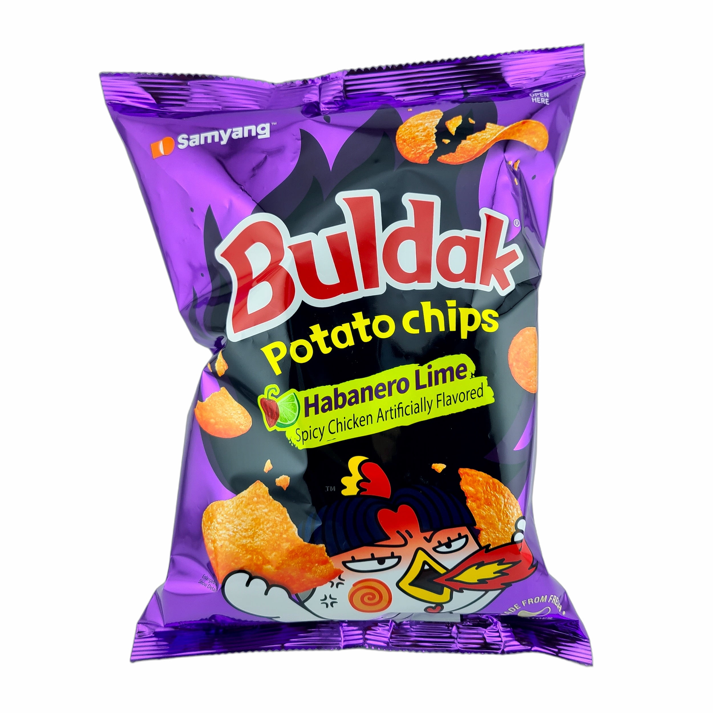 Samyang Buldak Potato Chips HABANERO LIME Spicy Chicken Flavored 4.23 Oz. X 2 with Bonus Gift Metallic Wire Bag Clip (3-Pc Set)