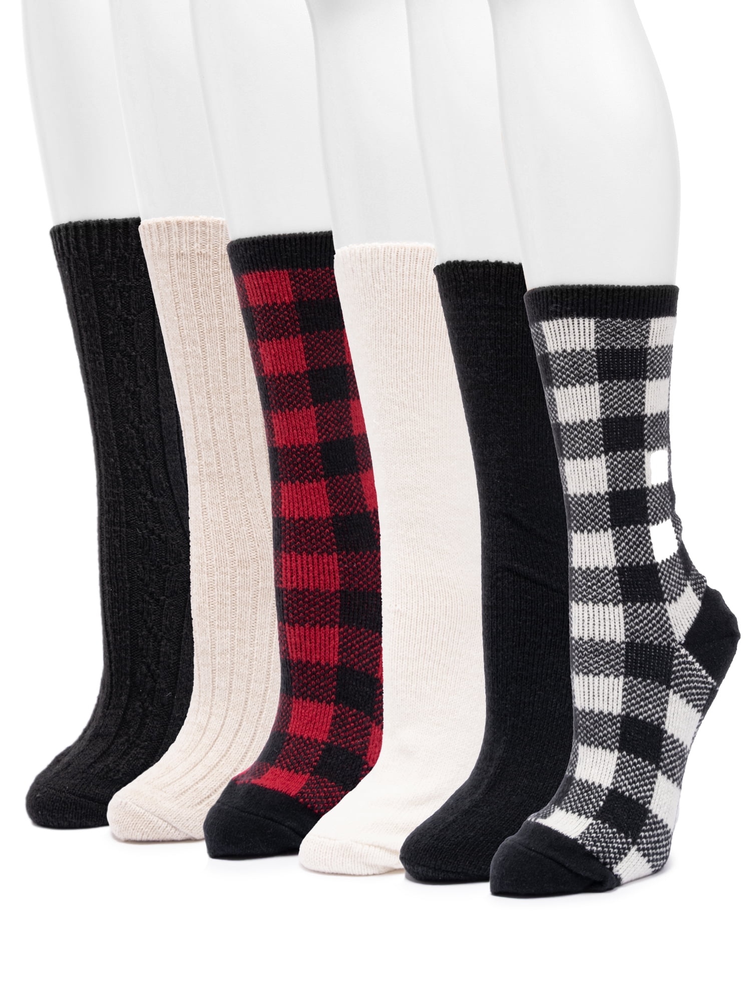 MUK LUKS Women's Fluffy Dream Crew Socks, 6-Pack, One Size