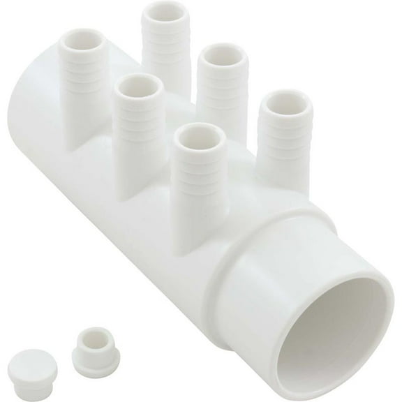 Manifold, 3/4"b, 6 port, Flow Thru, 2"s x 2"spg, w/2 plugs