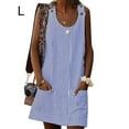 thumbnail image 1 of Robe Femme Rayée Col Rond Sans Manches Robe Courte, Bleu, G, 1 of 5