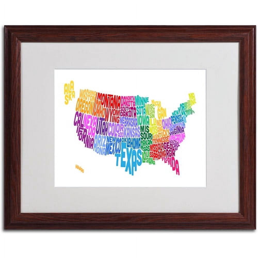 Trademark Fine Art "USA States Txt Map 3" Matted Framed Art by Michael Tompsett