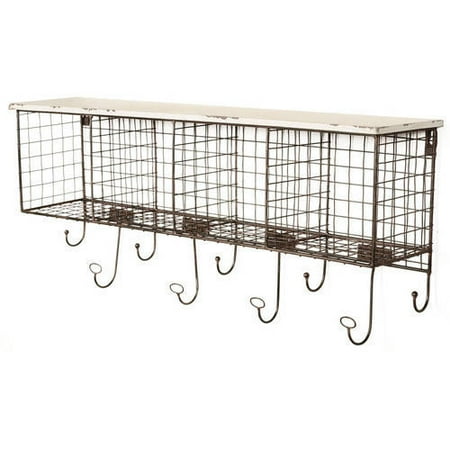 Linon Four Cubby Wall Shelf With 9 Hooks Multiple Colors