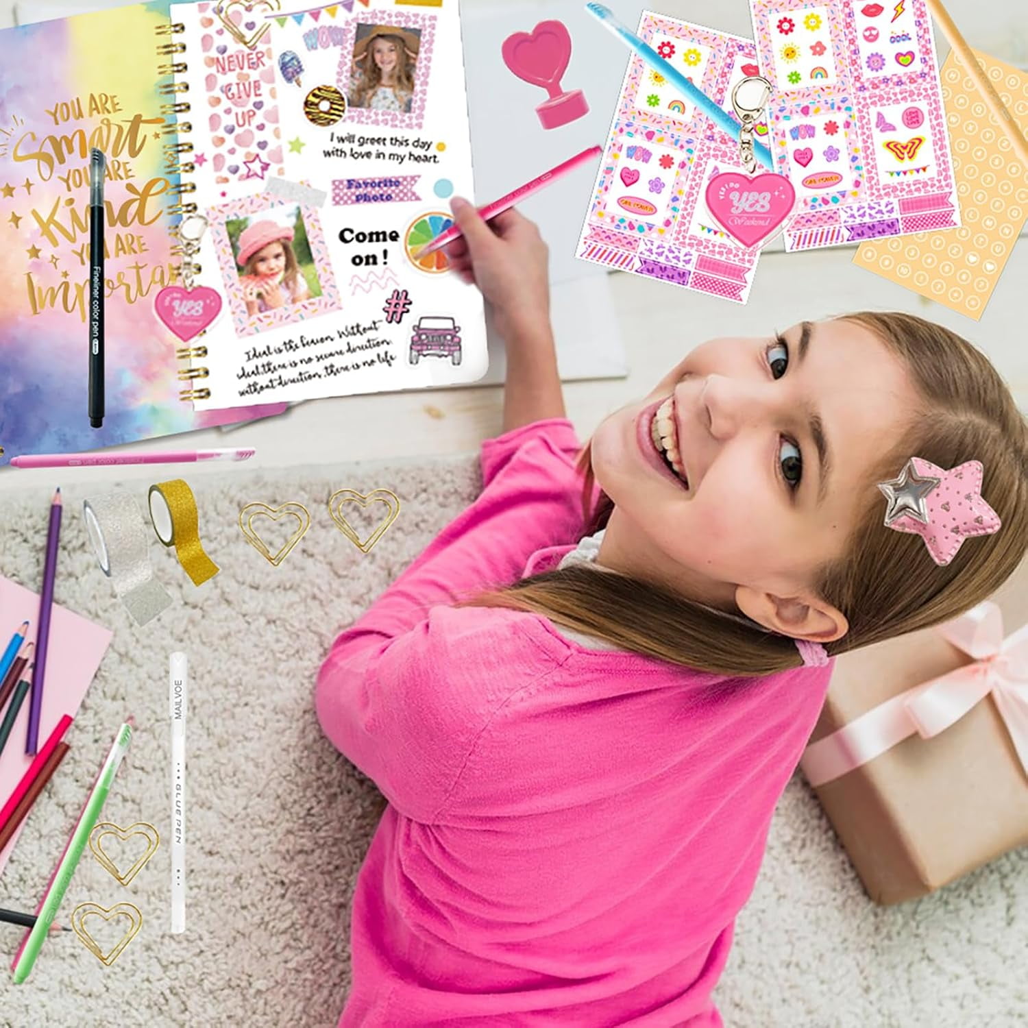 DIY Journal Kit for Girls Ages 8-14, Journaling Art Crafts Kit for Tween & Teen Girls, Creative Scrapbook & Diary Supplies Toy Set with Notebook Sticker - Fun Cute Birthday Xmas Gifts Ideas