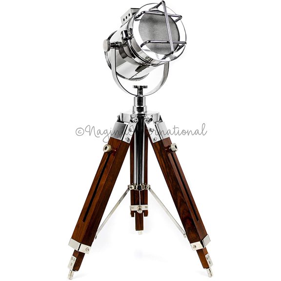 25" Floor Flamp Spotlight (Nickel Polished Head) With Wooden Tripod