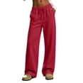 thumbnail image 3 of LangJing Fleece Sweat Pants for Women High Waisted Wide Leg Baggy Sweatpants Fall Winter Athletic Joggers Pant with Pockets Red,XL, 3 of 7