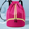 thumbnail image 5 of Mochila con cordón Mochila deportiva para gimnasio con bolsillos de malla Bolsa de cuerda resistente al agua para mujeres, hombres y niños, rosa roja, 5 of 5