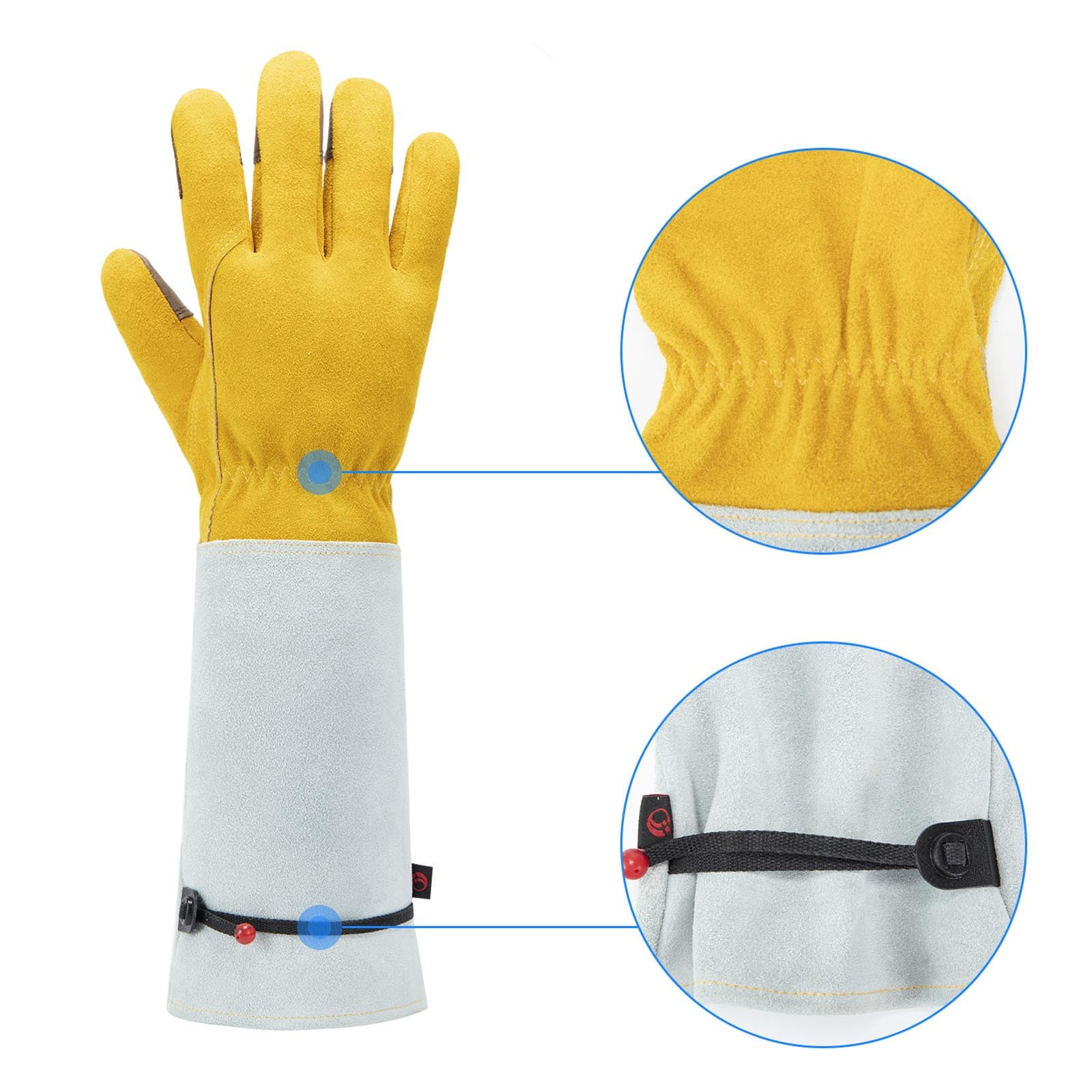 UJNDER Cowhide Long Tube Gardening Needle Proof Labor Garden Gloves for Heavy Duty and Comfort in Yard Work Light Yellow