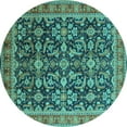 thumbnail image 1 of Ahgly Company Machine Washable Indoor Round Oriental Turquoise Blue Industrial Area Rugs, 5' Round, 1 of 4