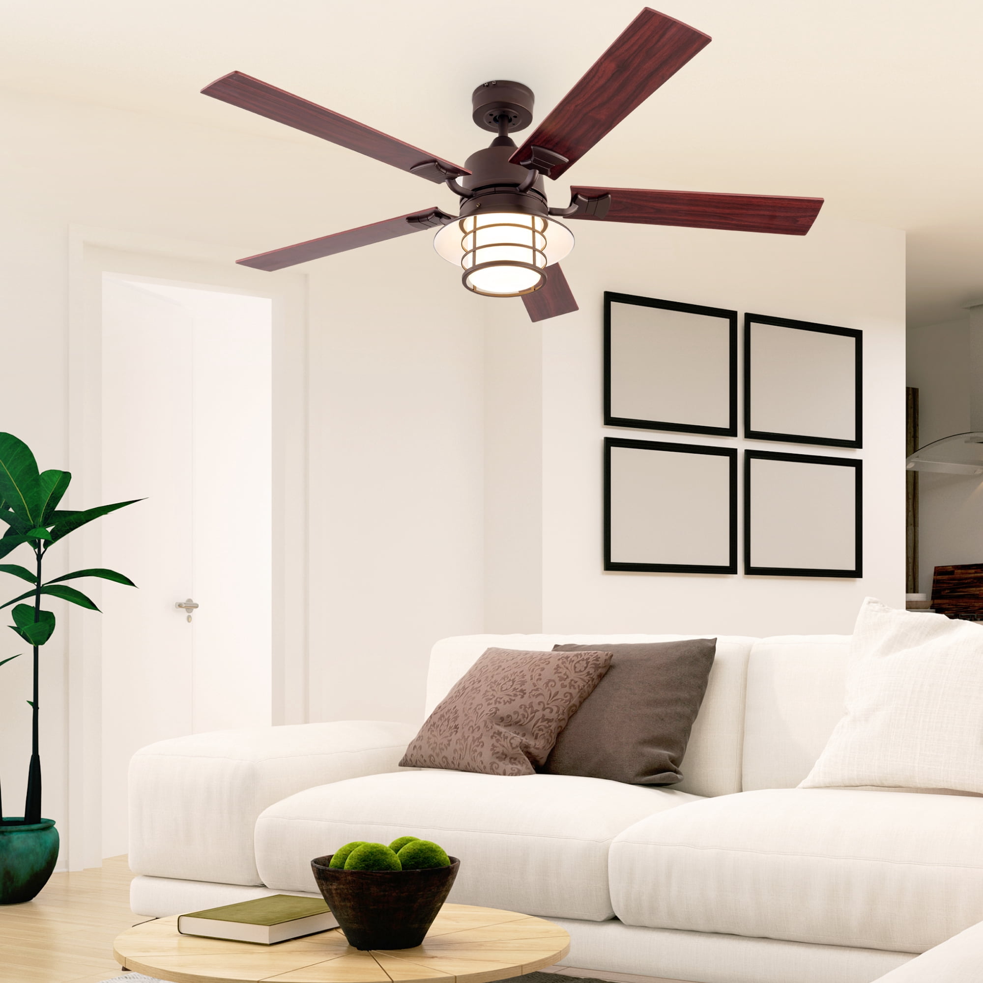 Simpol 52in Oli Rubbed Bronze Farmhouse LED Ceiling Fan
