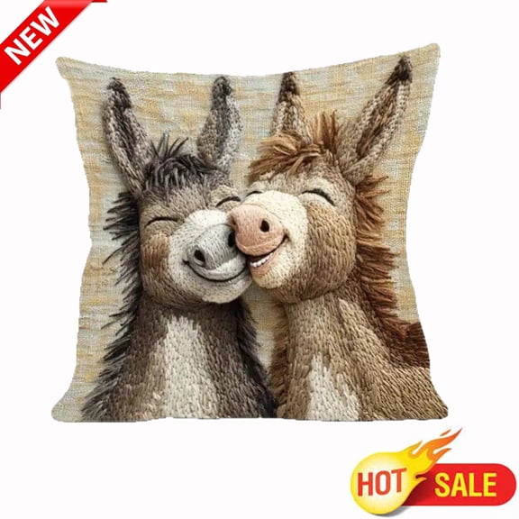 Tarmeek Christmas Pillow Covers 18x18 Inch Christmas Decorations, Seasonal Winter Xmas Holiday Decor Cute Donkeys Throw Pillow Covers for Home Decor Christmas Decorations Indoor