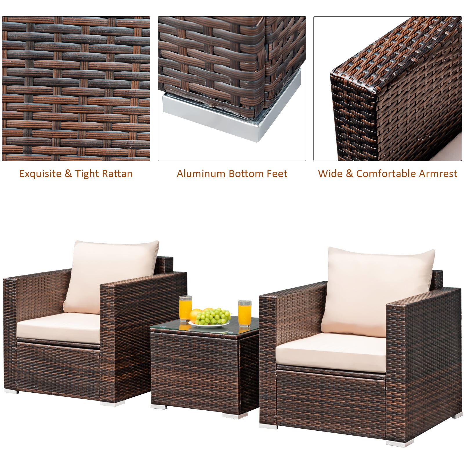 Gymax 3PCS Patio Rattan Outdoor Furniture Set W/ Cushioned Sofa Coffee ...