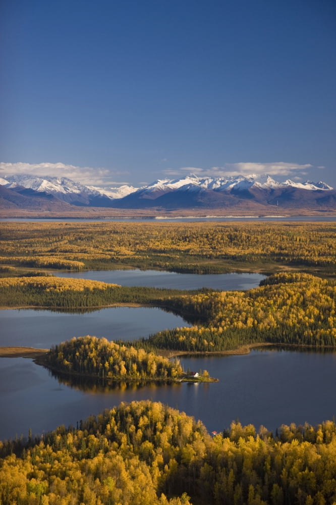 Aerial View Of The Lakes And Birch Forests At Point Mackenzie On The Opposite Side Of Knik Arm From Anchorage With The Chugach Mountains In The Background Southcentral Alaska Canvas Art - Kevin Smith