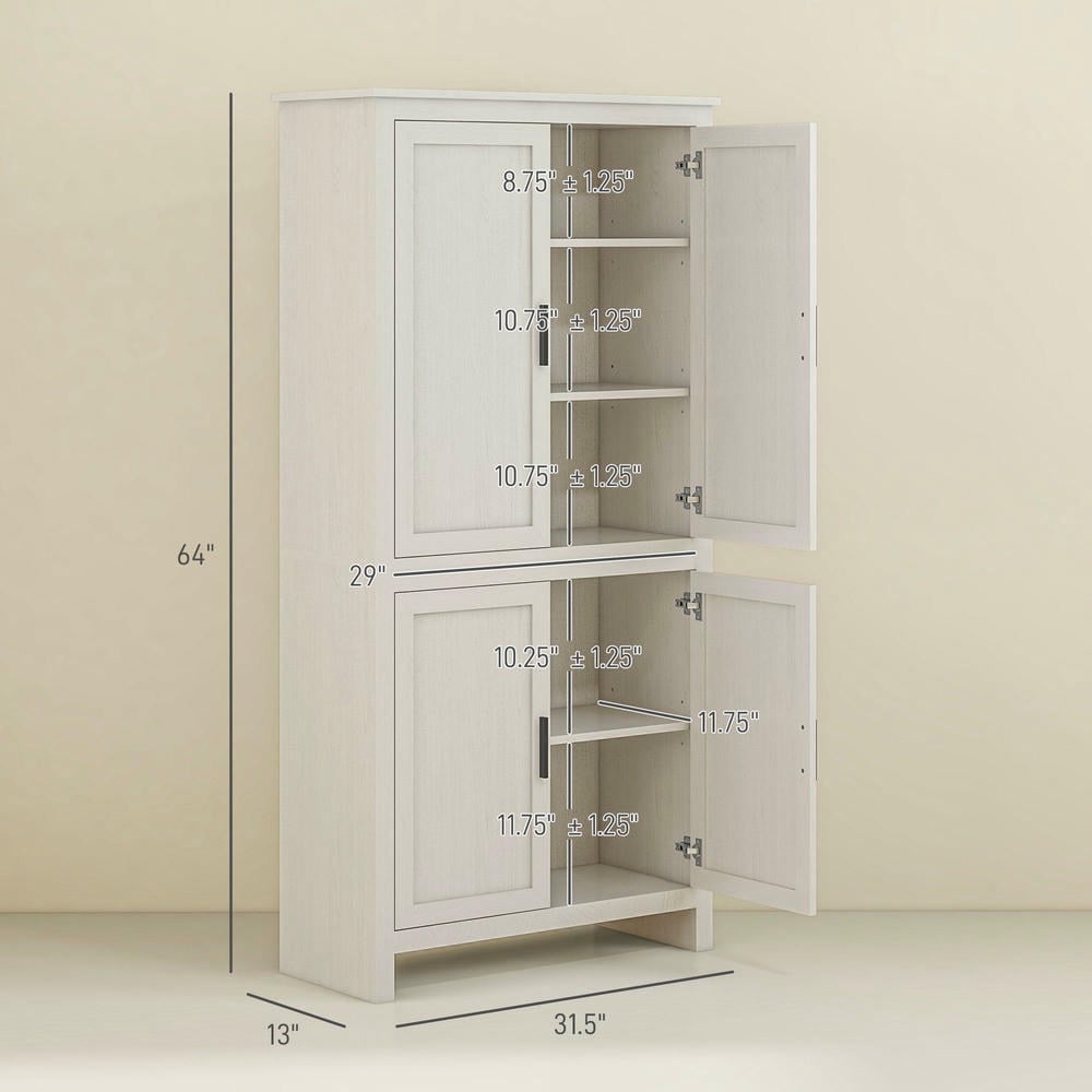 Kepooman 64" Pantry Cabinet with 3 Adjustable Shelves and 4-Door, Stand Pantries for Kitchen, Antique White