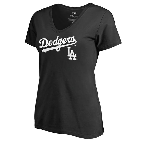 Women's Black Los Angeles Dodgers Team Lockup V-Neck T-Shirt