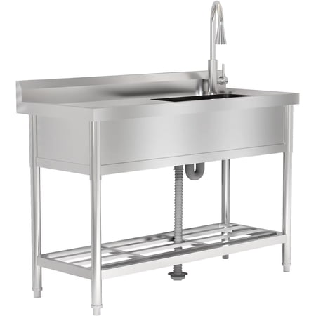 Garvee Stainless Steel Utility Sink Free Standing Single Bowl Kitchen Sink with Cold and Hot Water Pipe Faucet and Drainboard Washing Hand Basin for Laundry Room Kitchen Restaurant