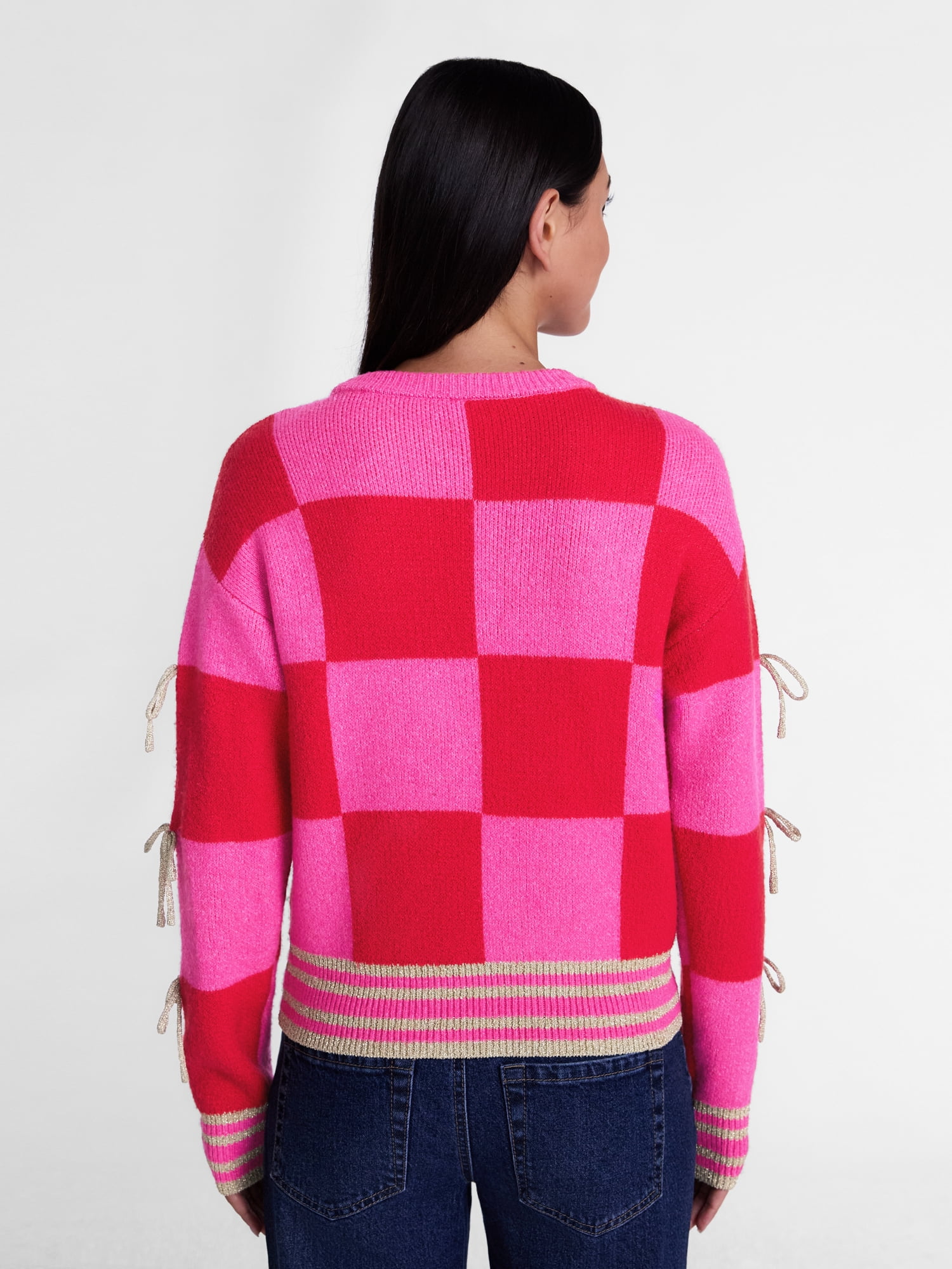 Women’s Santa Baby Checkered Applique Sweater by Holiday Time, Midweight, Sizes XXS-XXL