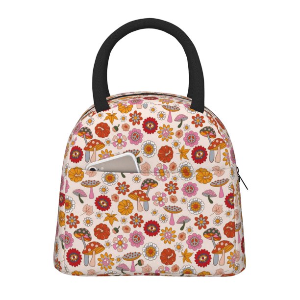 Disketp Fall 70s Groovy Hippie Bolsa Térmica para Almuerzo, Lonchera con Abertura Amplia y Gran Capacidad, Organizador Reutilizable para Mujeres, Hombres y Adultos
