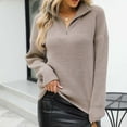 thumbnail image 3 of Lilgiuy Women's Long Sleeves Round Neck Color Matching Loose Tops Blouse Knitted Sweater,Khaki,10 2022 Fall Winter, 3 of 4
