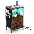 thumbnail image 1 of Gymax Table d'Appoint avec Station de Recharge 2 Tiroirs en Tissu Pliants 6 Pochettes de Rangement Latérales, 1 of 10