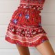 thumbnail image 2 of Falda con dobladillo con volantes para mujer Falda corta étnica elástica con estampado floral para verano primavera otoño rojo L, 2 of 6