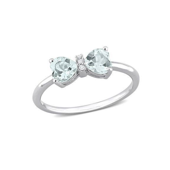 3/4 Carat (Ctw) Clear Aquamarine Twin Heart Bow Ring in Sterling Silver for Women