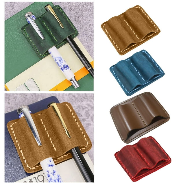 Handmade Faux Leather Pen Holder Double Pen Loop Book Practical Pen Organizer Hand Stitched Pen Storage Clip
