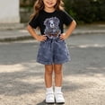 thumbnail image 4 of SGFCWSX Girls 2 Piece Outfits Summer Graphic Short Sleeve T Shirt Elastic Waist Denim Shorts Set for Kids Black Size 3T, 4 of 6