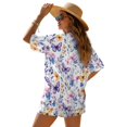 thumbnail image 2 of FKEKYI Purple Yellow Butterfly Print Women's 2 Piece Set Short Sleeve Shirt & Shorts with Elastic Waist Summer Beachwear Soft Vacation Outfits Open Front Top Lounge Set, M, 2 of 7