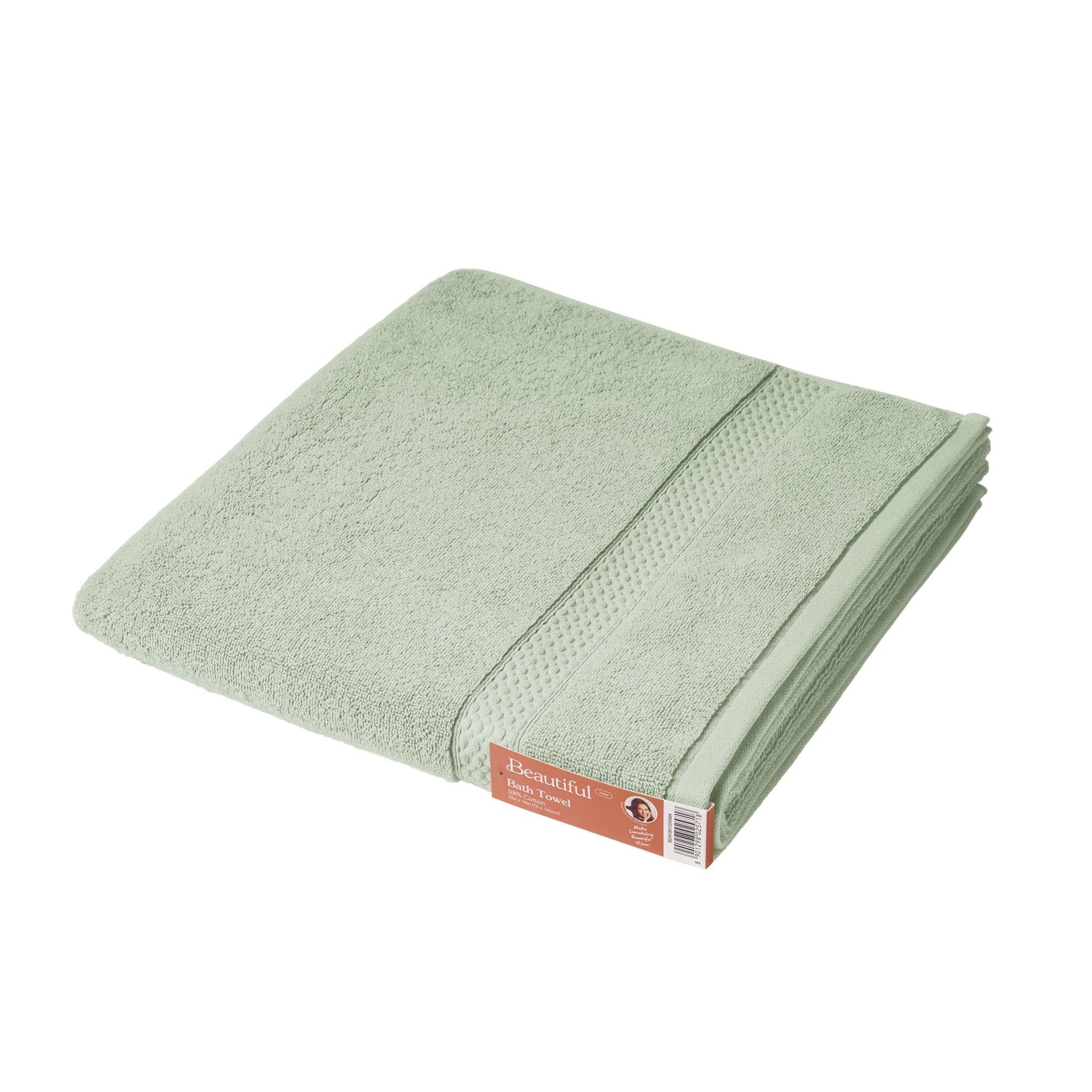 Beautiful by Drew Barrymore Dobby Bath Towel, Soft 100% Cotton, Sage Green