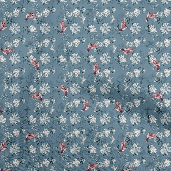 oneOone Cotton Poplin Twill Dark Dusty Blue Fabric Leaves Diy Clothing Quilting Fabric Print Fabric By Yard 56 Inch Wide