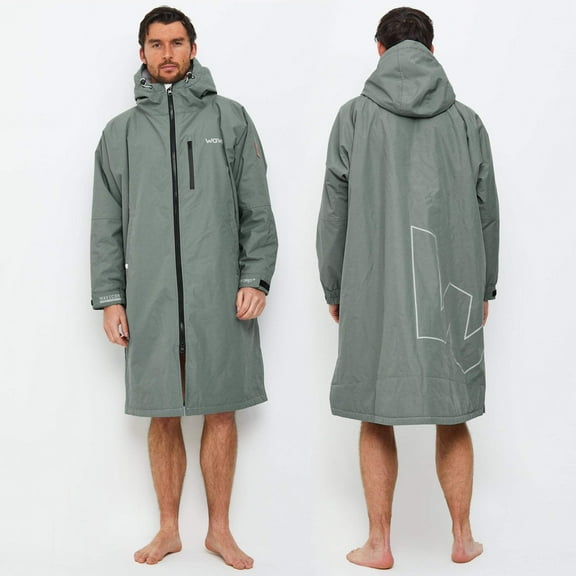WAVE Oversized Waterproof Fleece-Lined Changing Robe | Quick Dry Wetsuit Changing Coat | Unisex | Sage | Small