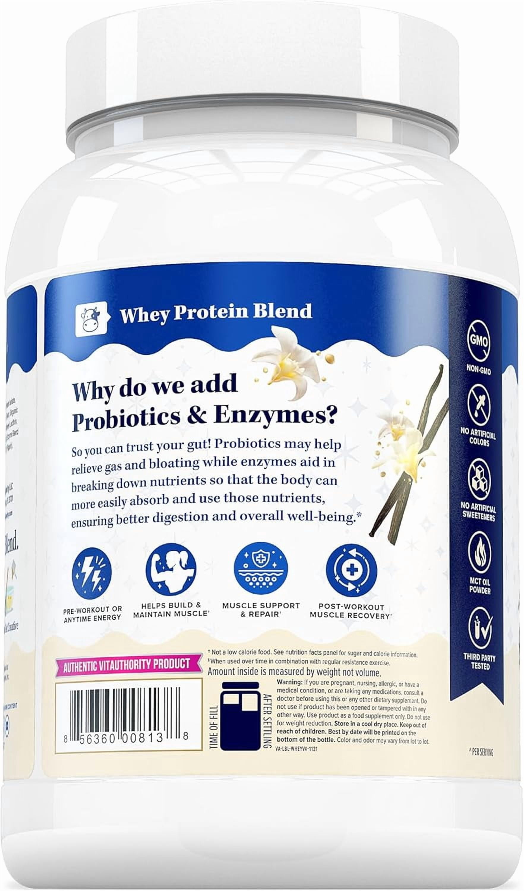 Vitauthority Vita Whey Protein Powder for Women with Probiotics and Enzymes, Vanilla, 34.2 oz, 30 Servings